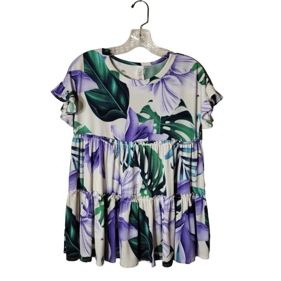 Sol RHR Top Womens Small Flutter Cuff Baby Doll Floral - Picture 1 of 9